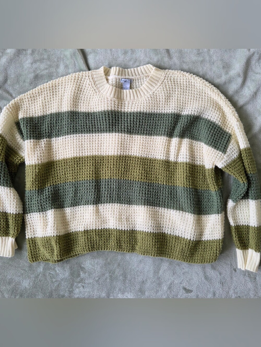 Rue21 Olive, Dark Green and Cream Wide-Stripe Knit Sweater